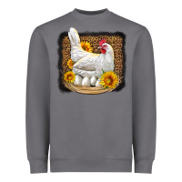 Storm perched chicken with sunflowers leopard background Heavyweight Sweatshirt - LillyAllenDesigns
