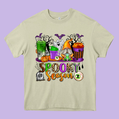Spooky Season Coffee Cups Heavy Core Tee Designed By Texasbilliewilder