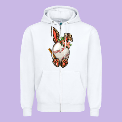 Baseball Easter Bunny Zipper Hoodie Designed By Bundleandbundleshop