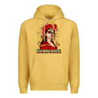 Antique Gold Sugar skull girl with Mexicana Premium Hoodie - NancyCooperArtShop