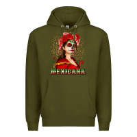 Army Green Sugar skull girl with Mexicana Premium Hoodie - NancyCooperArtShop