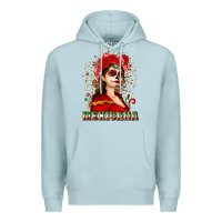 Blue Mist Sugar skull girl with Mexicana Premium Hoodie - NancyCooperArtShop