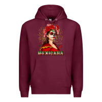 Burgundy Sugar skull girl with Mexicana Premium Hoodie - NancyCooperArtShop