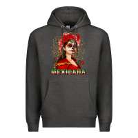 Charcoal Heather Sugar skull girl with Mexicana Premium Hoodie - NancyCooperArtShop