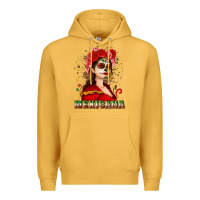 Mustard Sugar skull girl with Mexicana Premium Hoodie - NancyCooperArtShop
