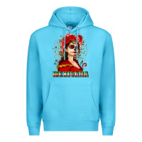 Ocean Blue Sugar skull girl with Mexicana Premium Hoodie - NancyCooperArtShop