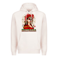 Pale Pink Sugar skull girl with Mexicana Premium Hoodie - NancyCooperArtShop