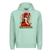 Seafoam Sugar skull girl with Mexicana Premium Hoodie - NancyCooperArtShop