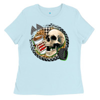 Baby Blue race skull Ladies Tee - Zillion Design Studio