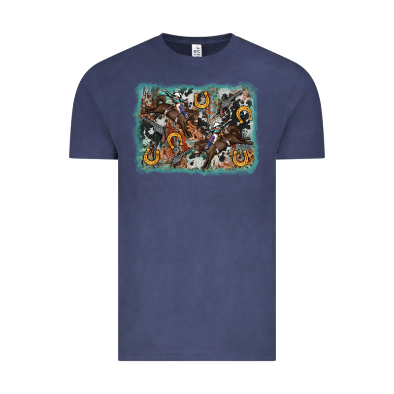 Bucking Bronco Rodeo Revolver Western Background Vintage Tee by AdoDesignShop | Teevron