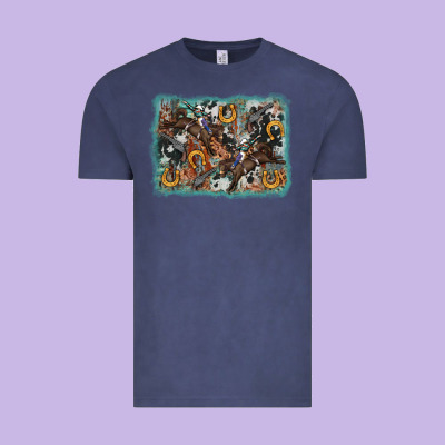 Bucking Bronco Rodeo Revolver Western Background Vintage Tee Designed By Adodesignshop