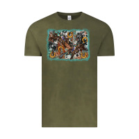 Vintage Olive bucking bronco rodeo revolver western background Vintage Tee - AdoDesignShop