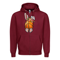 Burgundy Basketball Easter Bunny Zipper Hoodie - BundleAndBundleShop