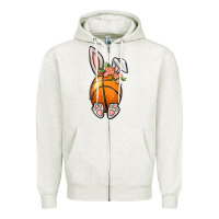 Oatmeal Heather Basketball Easter Bunny Zipper Hoodie - BundleAndBundleShop