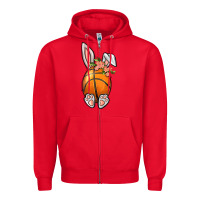 Red Basketball Easter Bunny Zipper Hoodie - BundleAndBundleShop