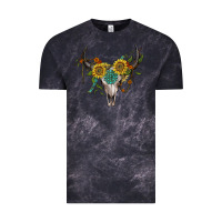 Cloud Black boho bullskull with sunflower and gemstone Vintage Tee - Artiststas