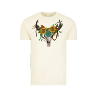 Vintage Arctic boho bullskull with sunflower and gemstone Vintage Tee - Artiststas