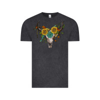 Vintage Black boho bullskull with sunflower and gemstone Vintage Tee - Artiststas