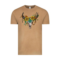 Vintage Camel boho bullskull with sunflower and gemstone Vintage Tee - Artiststas