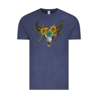 Vintage Denim boho bullskull with sunflower and gemstone Vintage Tee - Artiststas