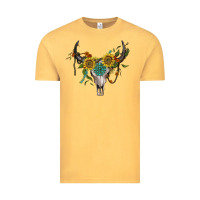 Vintage Mustard boho bullskull with sunflower and gemstone Vintage Tee - Artiststas