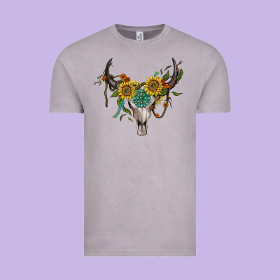 Boho Bullskull With Sunflower And Gemstone Vintage Tee Designed By Artiststas