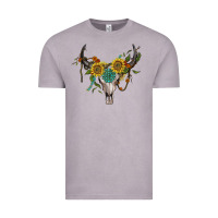Vintage Zinc boho bullskull with sunflower and gemstone Vintage Tee - Artiststas