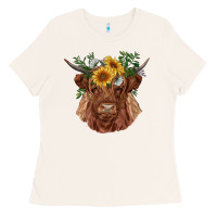 Highland Cow With Sunflowers Ladies Tee | Teevron