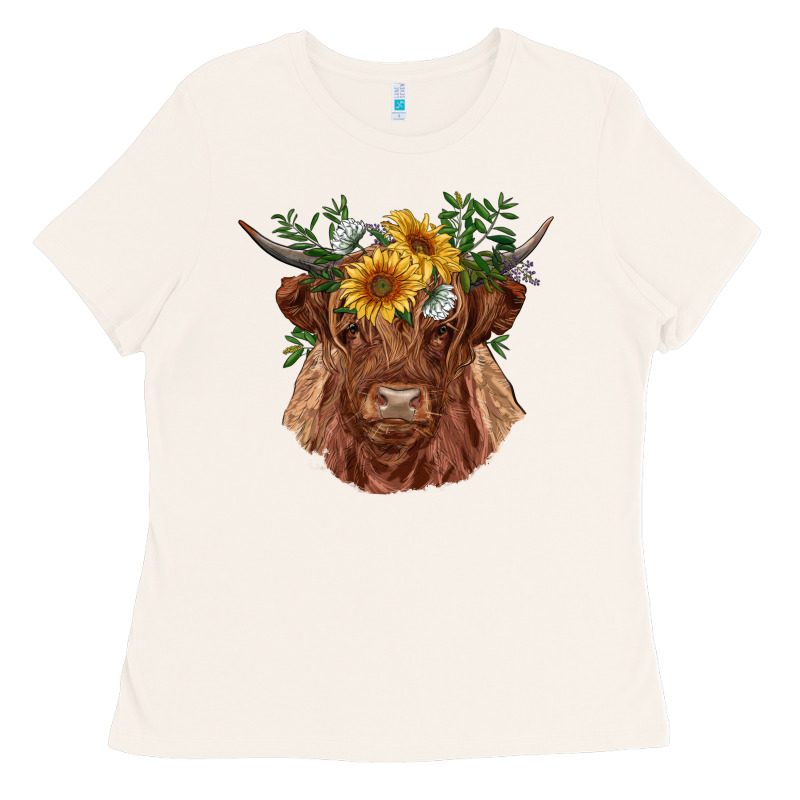 Highland Cow With Sunflowers Ladies Tee by RanaPortraitStore | Teevron