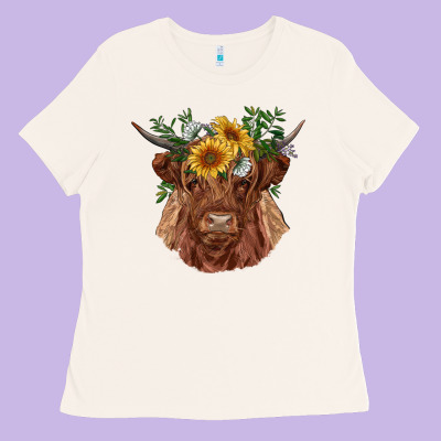 Highland Cow With Sunflowers Ladies Tee Designed By Ranaportraitstore