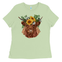 Matcha highland cow with sunflowers Ladies Tee - RanaPortraitStore