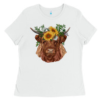White highland cow with sunflowers Ladies Tee - RanaPortraitStore