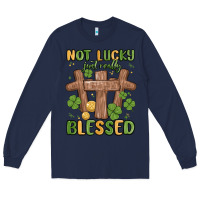Navy not lucky just really blessed malia Long Sleeve Tee - MaliasSmallBusiness