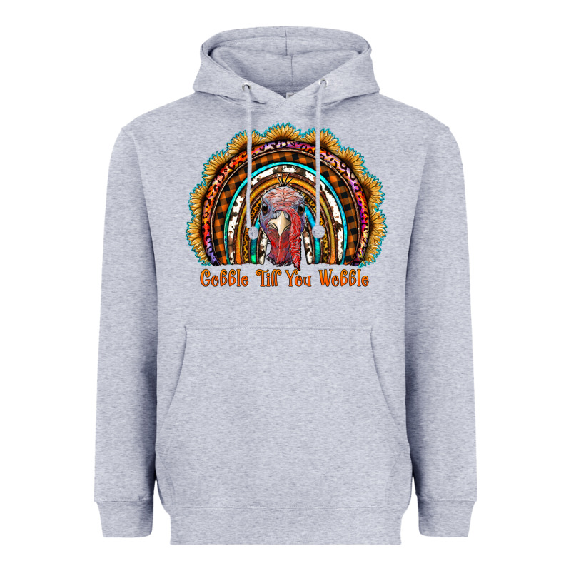 Gobble Till You Wobble Thanksgiving Rainbow Heavyweight Hoodie by RanaPortraitStore | Teevron