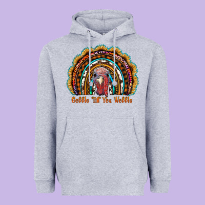 Gobble Till You Wobble Thanksgiving Rainbow Heavyweight Hoodie Designed By Ranaportraitstore