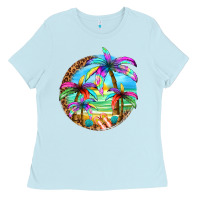 Baby Blue summer colorful palms Ladies Tee - texasbilliewilder