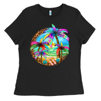 Black summer colorful palms Ladies Tee - texasbilliewilder