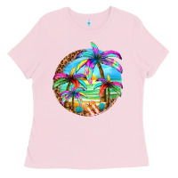 Bubblegum Pink summer colorful palms Ladies Tee - texasbilliewilder