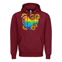Burgundy Pride Heart And Sunflower Zipper Hoodie - BundleAndBundleShop