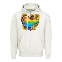Oatmeal Heather Pride Heart And Sunflower Zipper Hoodie - BundleAndBundleShop
