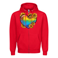 Red Pride Heart And Sunflower Zipper Hoodie - BundleAndBundleShop