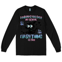 Black i survived 100 days of school cat Long Sleeve Tee - MaliasSmallBusiness