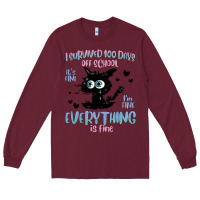 Burgundy i survived 100 days of school cat Long Sleeve Tee - MaliasSmallBusiness