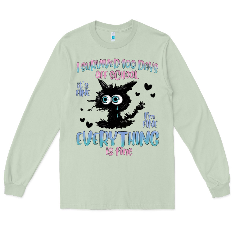 I Survived 100 Days Of School Cat Long Sleeve Tee by MaliasSmallBusiness | Teevron