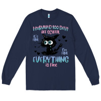 Navy i survived 100 days of school cat Long Sleeve Tee - MaliasSmallBusiness