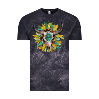 Cloud Black boho bullskull with sunflower and gemstone Vintage Tee - Artiststas
