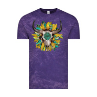 Cloud Purple boho bullskull with sunflower and gemstone Vintage Tee - Artiststas