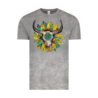 Boho Bullskull With Sunflower And Gemstone Vintage Tee | Teevron