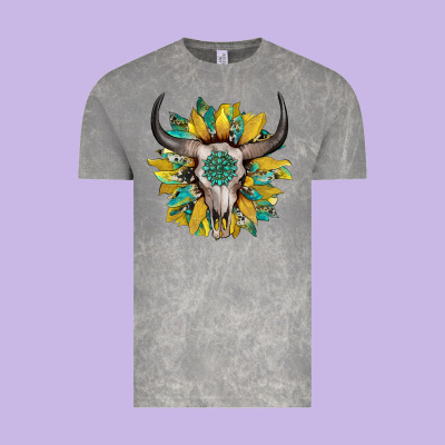 Boho Bullskull With Sunflower And Gemstone Vintage Tee Designed By Artiststas