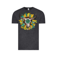Vintage Black boho bullskull with sunflower and gemstone Vintage Tee - Artiststas